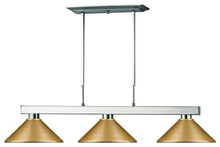 Cobalt 3 Light Billiard, Brushed Nickel With Satin Gold Shade