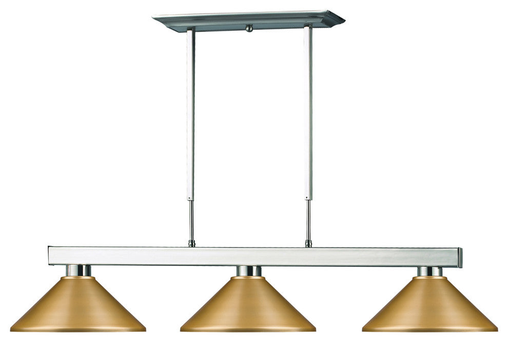 Cobalt 3 Light Billiard, Brushed Nickel With Satin Gold Shade