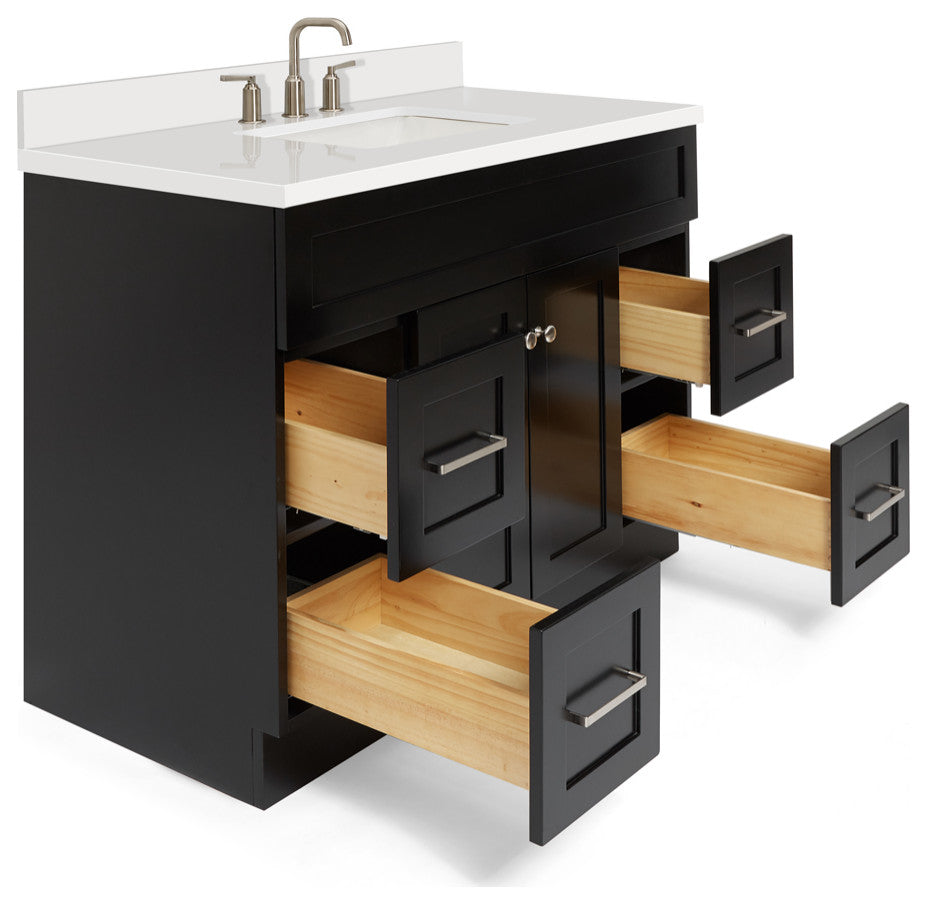Hamlet 43" Bath Vanity Rectangle Sink in Black With Quartz Vanity Top