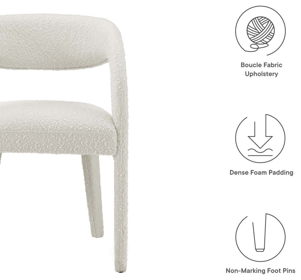 Pinnacle Boucle Upholstered Dining Chair Set of 2, Ivory