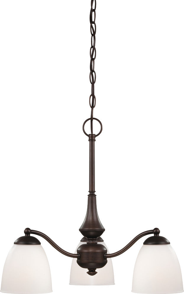 Patton 3 Light Chandelier With Frosted Glass, Arms Down