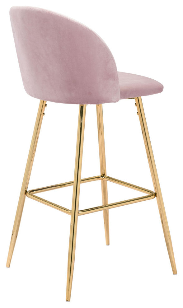 Bar Stool Chair Barstool, Steel Metal, Fabric, Pink, Gold, Kitchen Cafe Bistro