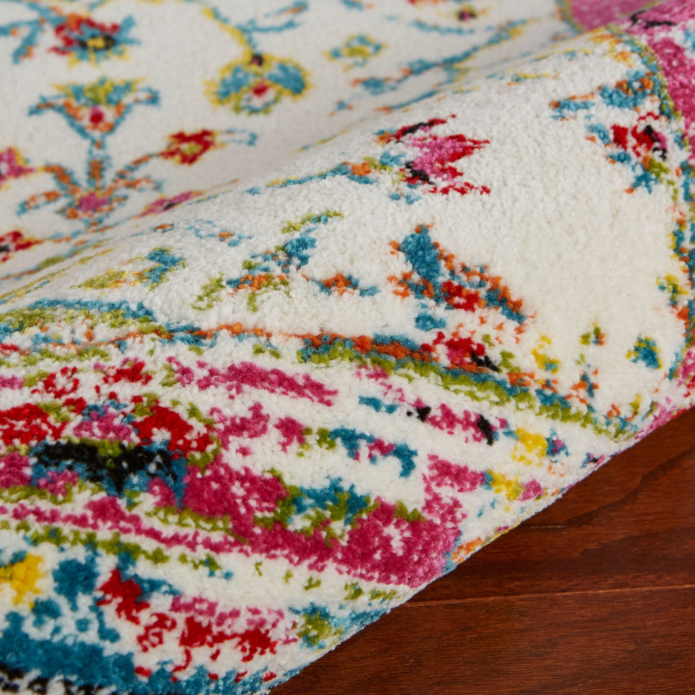 8" x 9" White and Red Bohemian Area Rug