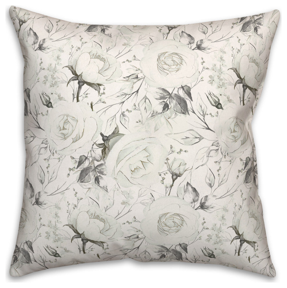 White Grayscale Roses 4 18x18 Spun Poly Pillow
