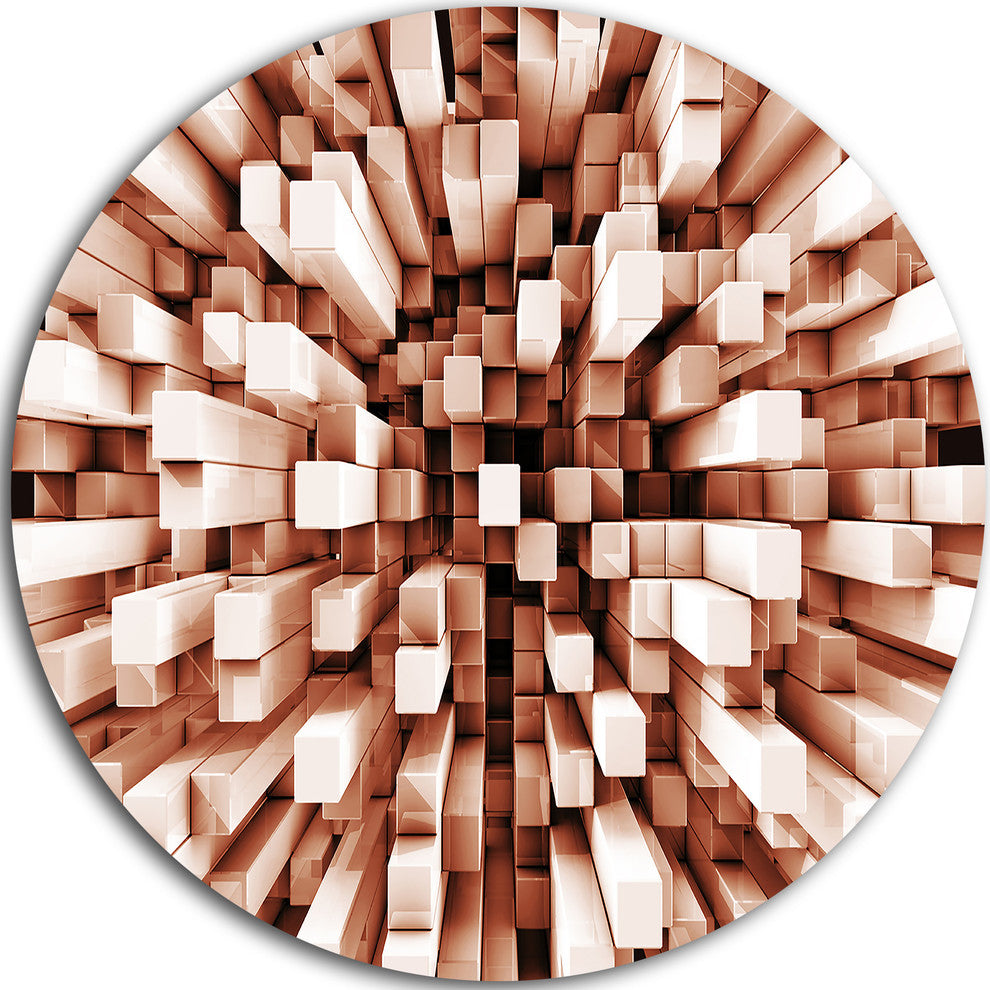 Reflective Checkered Cube, Contemporary Round Wall Art, 23"
