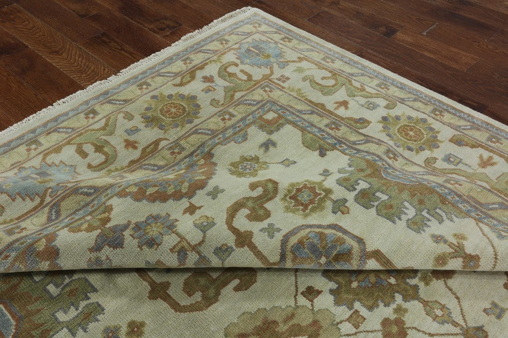 Traditional Oriental Floral 8'x10' Ivory Oushak Hand Knotted Wool Area Rug H8607