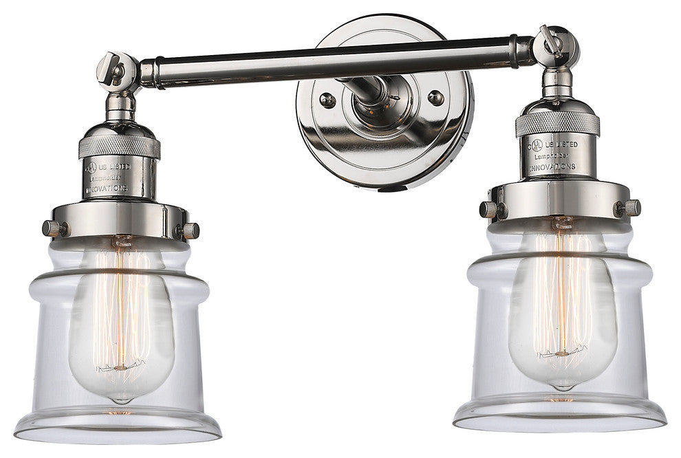 Small Canton 2-Light Bath Vanity-Light, Polished Nickel, Clear