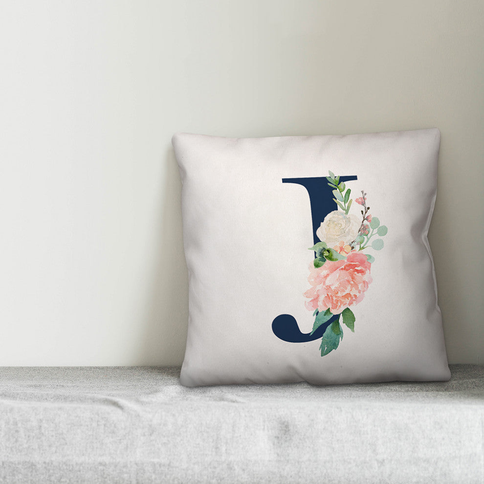 Floral Monogram J 18x18 Indoor/Outdoor Pillow