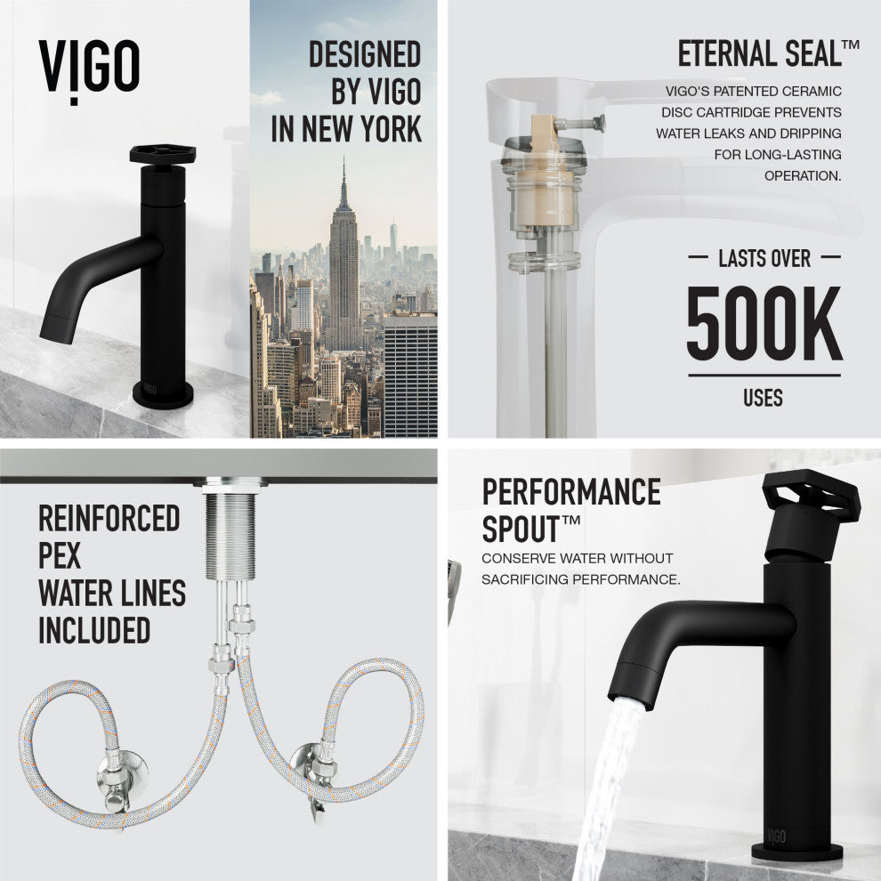 VIGO Ruxton 8" H Single Handle Single Hole Bathroom Faucet, Matte Black, Without Extras