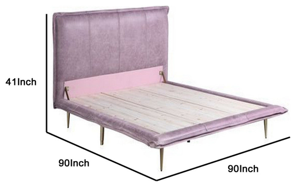Benzara BM266453 King Bed With Faux Leather Upholstery, Pink