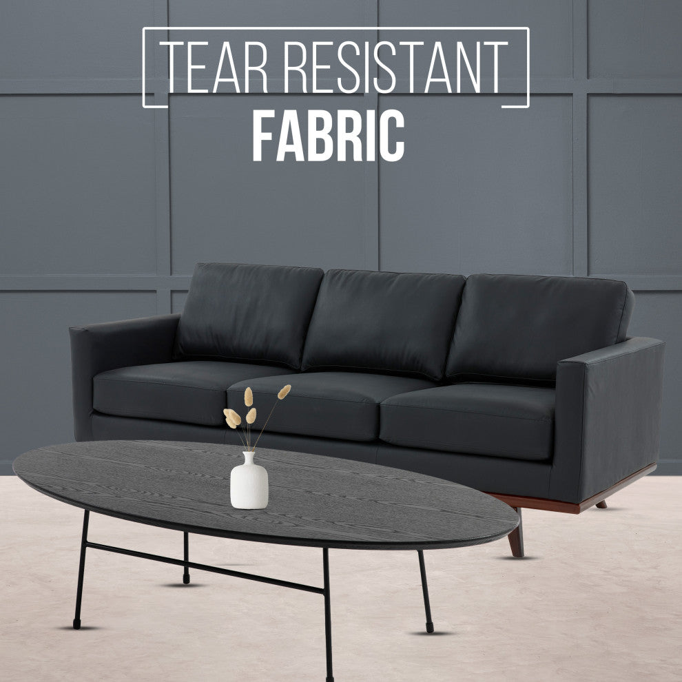 LeisureMod Chester Mid-Century 3-Seater Leather Modern Sofa, Black