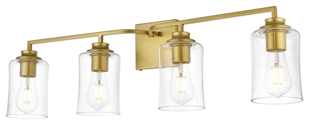 4 Light Brass And Clear Bath Sconce