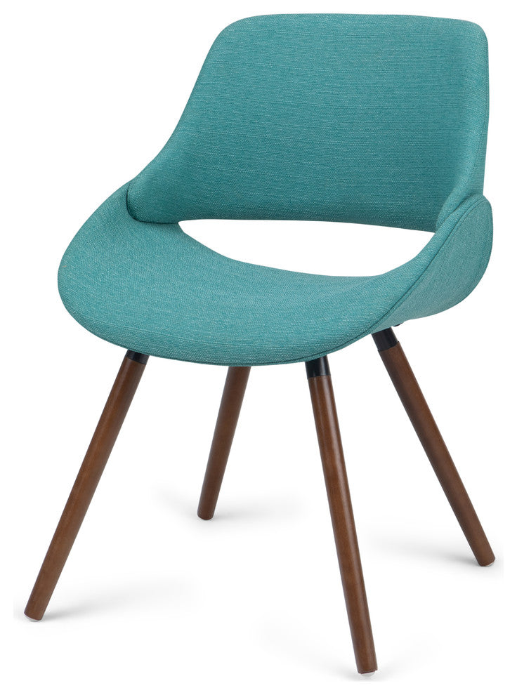 Malden Mid Century Modern Bentwood Dining Chair In Turquoise Blue Woven Fabric