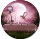 Fantasy Garden With A Flamingo, Landscape Large Disc Metal Artwork, 11"