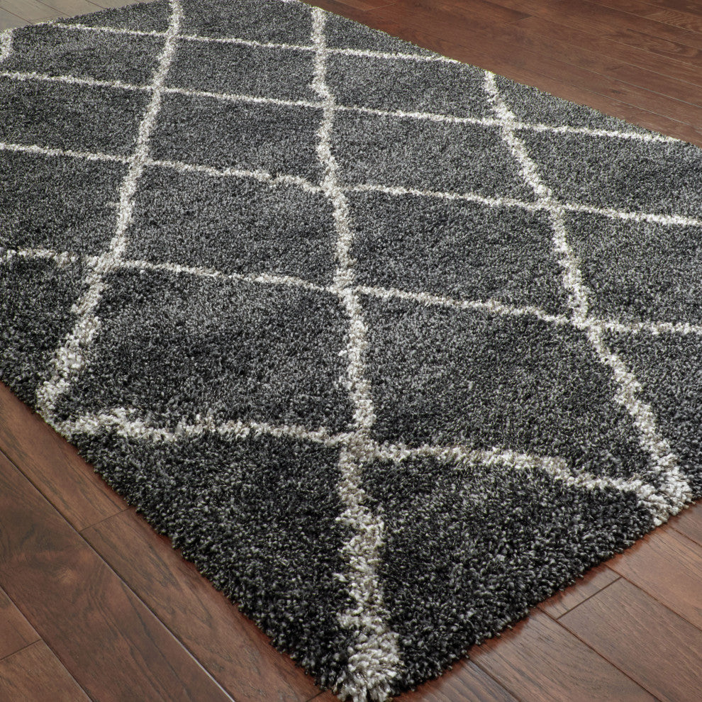 Hartley Diamond Lattice Charcoal and Gray Area Rug, 6''7"x9''6"