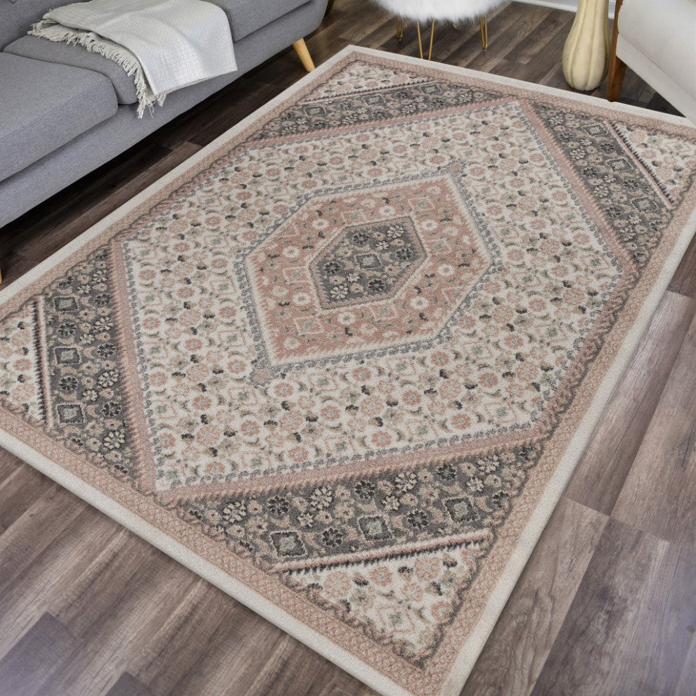 8" x 10" Gray and Blush Traditional Area Rug