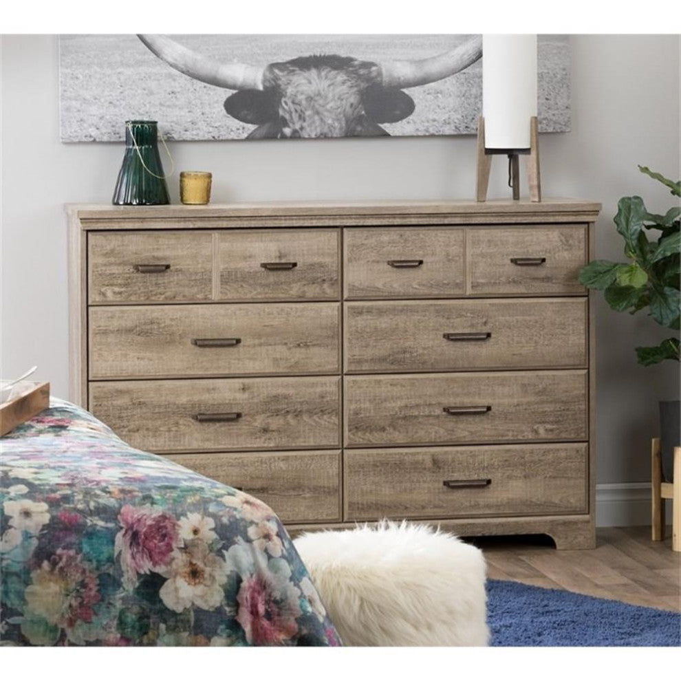 South Shore Versa 8 Drawer Wood Dresser in Weathered Oak