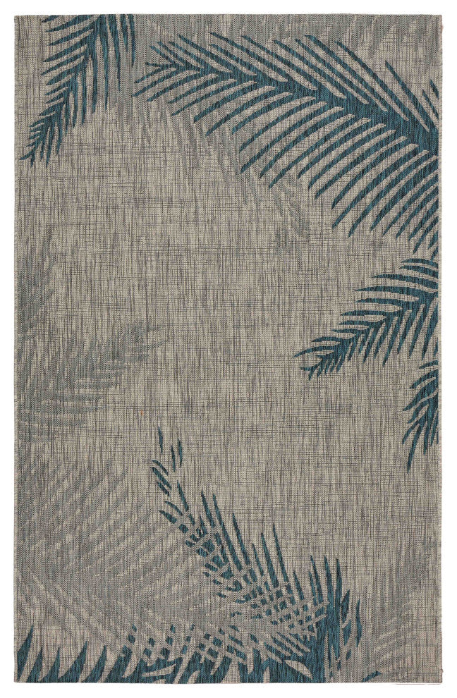 5' X 7' Gray Floral Indoor Outdoor Area Rug