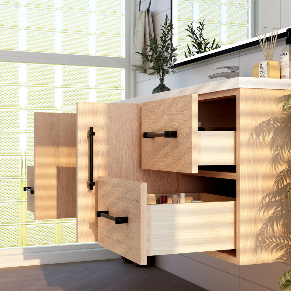 Victoria 60" Solid Wood Bath Vanity, Single Sink, Red Oak