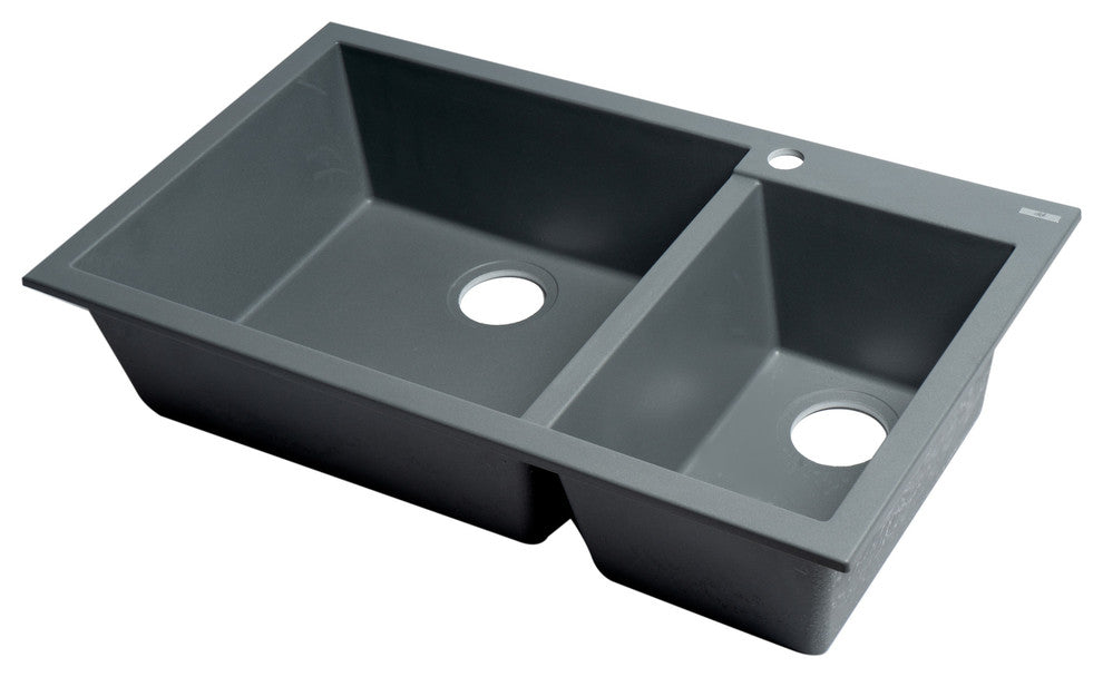 Titanium 34" Double Bowl Drop In Granite Composite Kitchen Sink