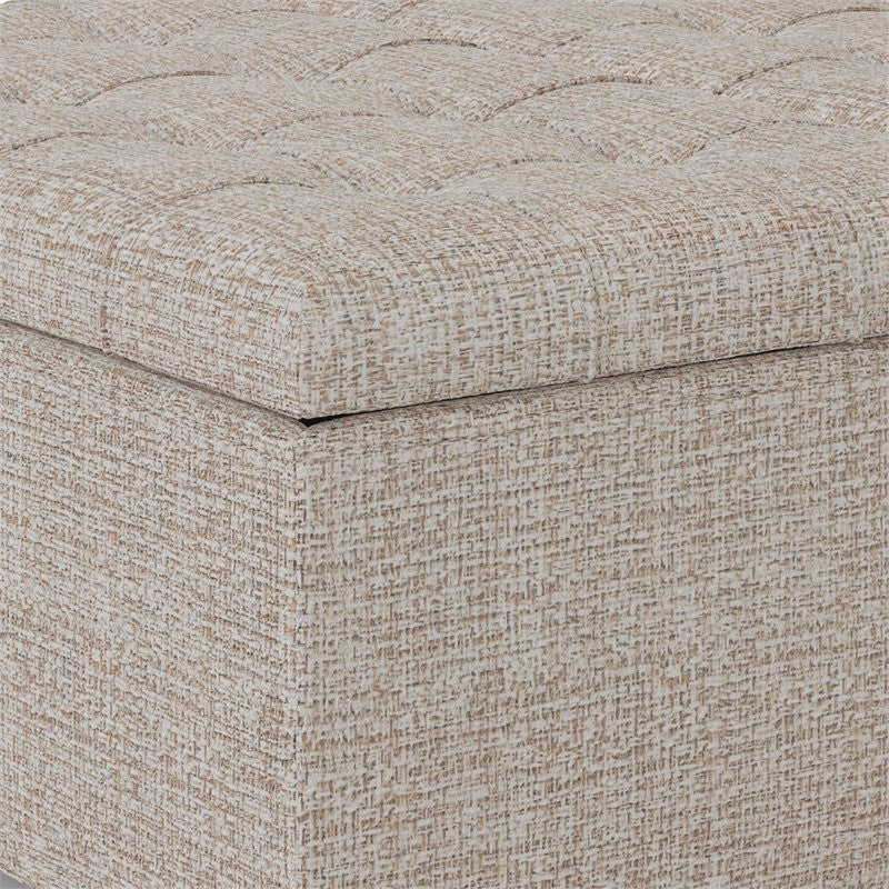 36" Wide Square Coffee Table Storage Ottoman In Platinum Tweed Look Fabric