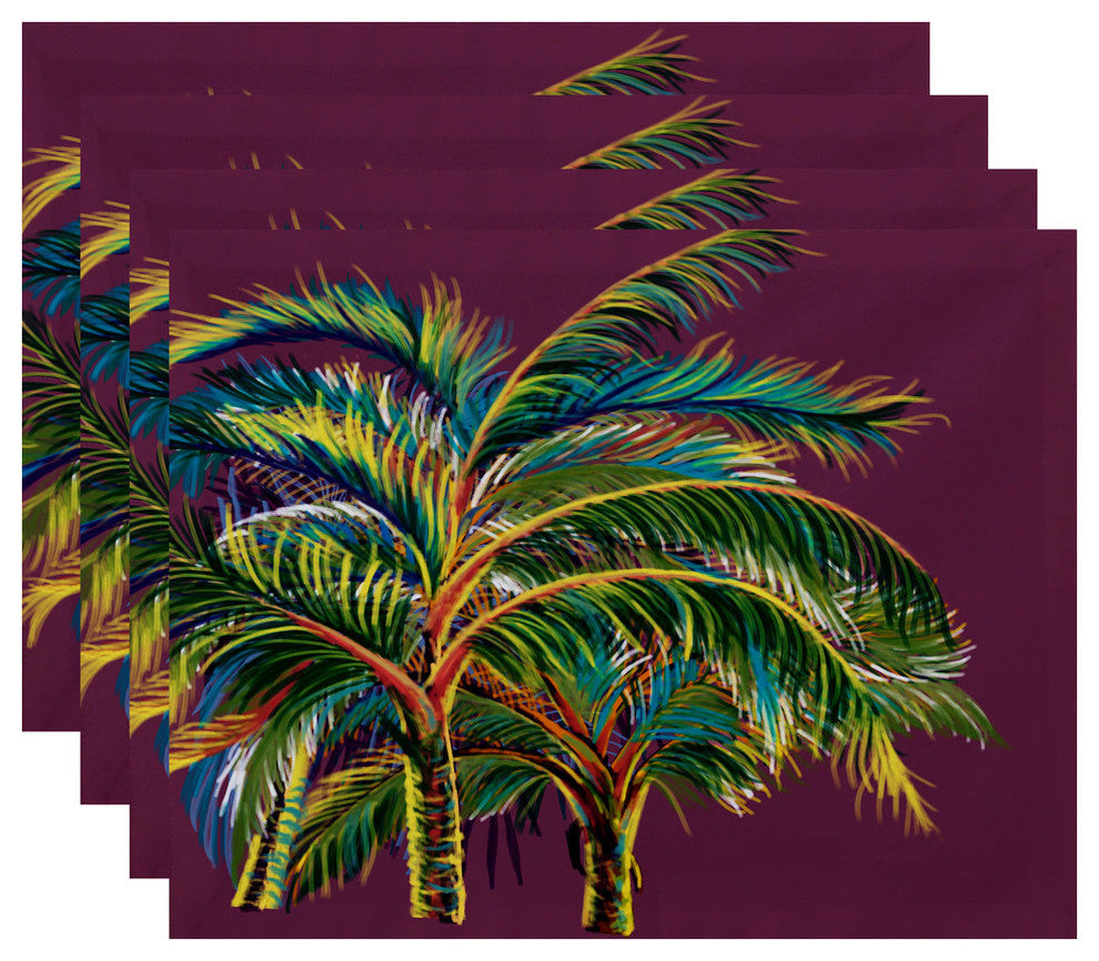 18"x14" Vacation, Floral Placemat, Set of 4, Purple