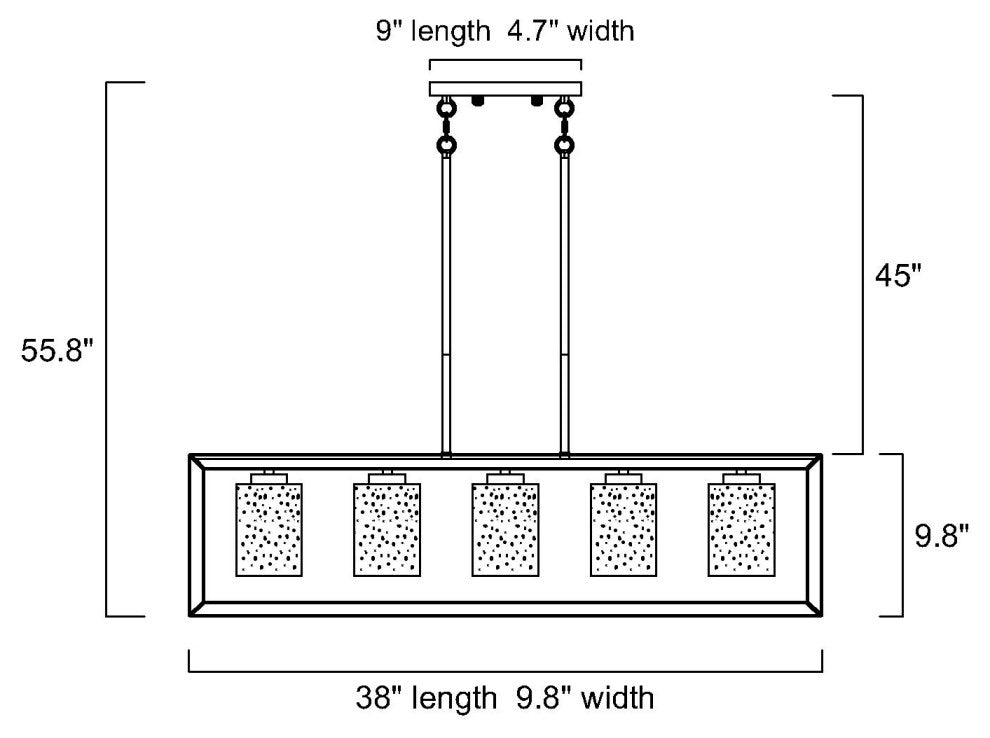 5-Light Antique Black Rectangular Kitchen Island Chandelier With Glass Shades