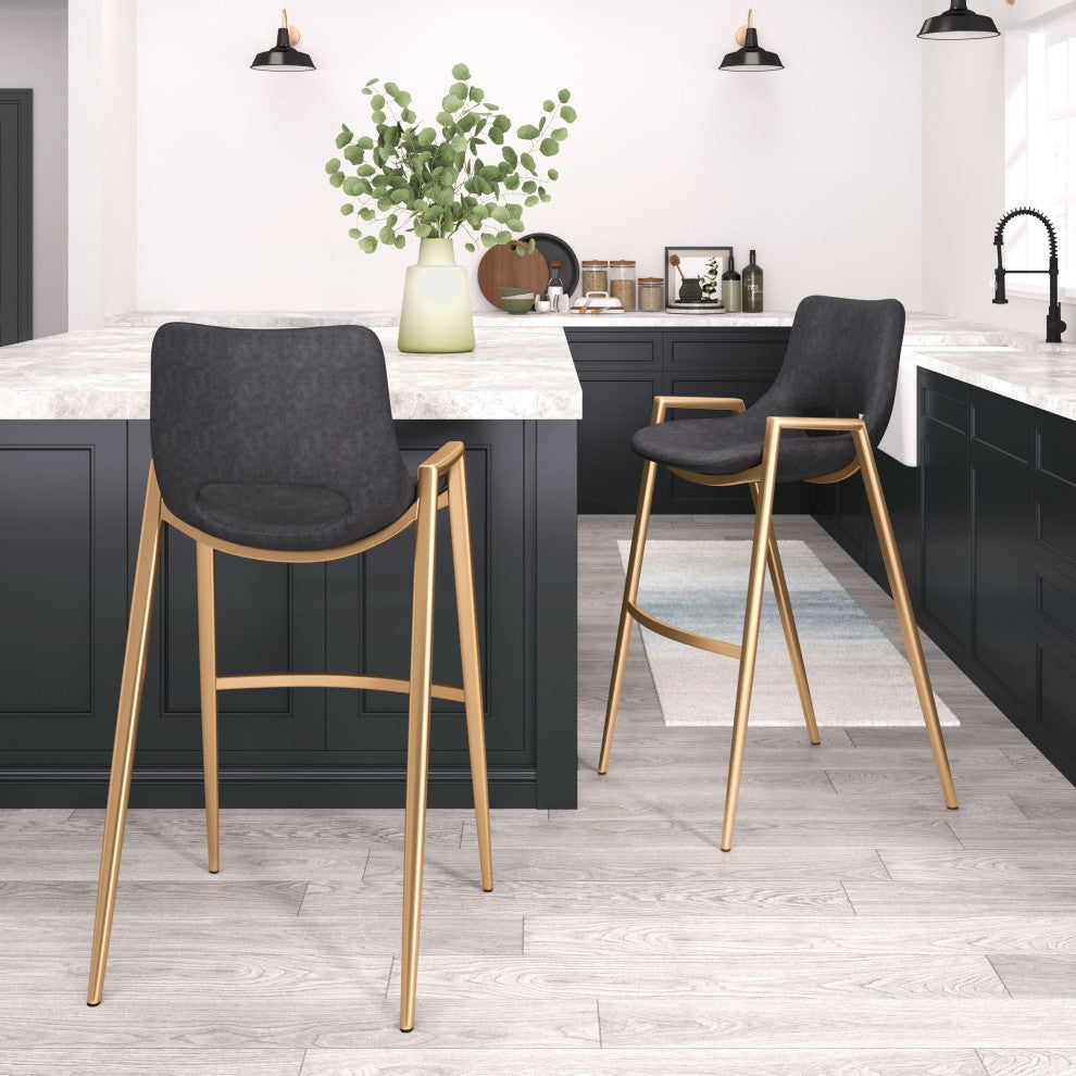Desi Barstool Chair (Set of 2) Black & Gold
