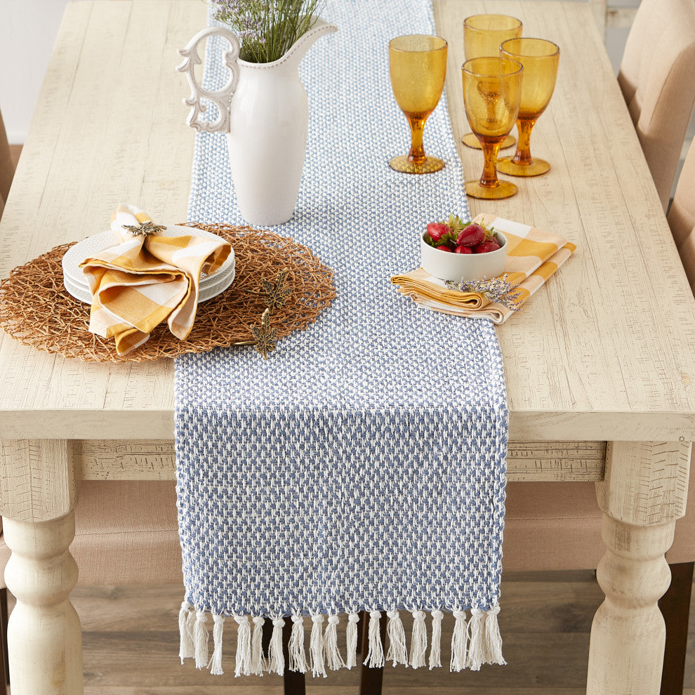 Stonewash Blue Woven Table Runner 15x72
