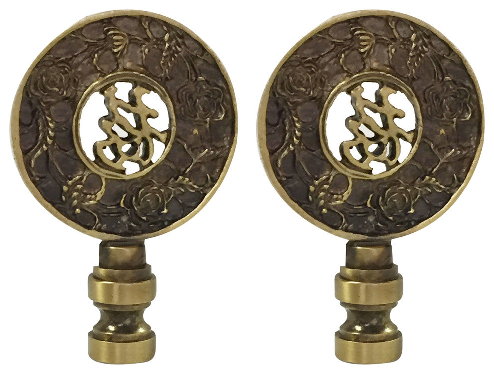 Royal Designs Good Fortune Oriental Motif Finial for Lamp, Antique Brass, 2