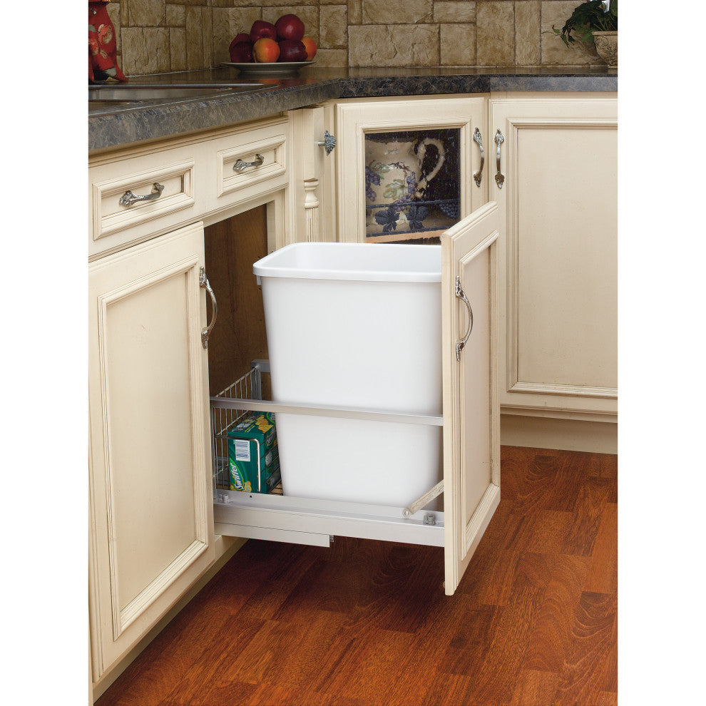 Single 35 Qt Bottom Mount Waste Container Aluminum Rev-A-Shelf 5349-15DM18-1