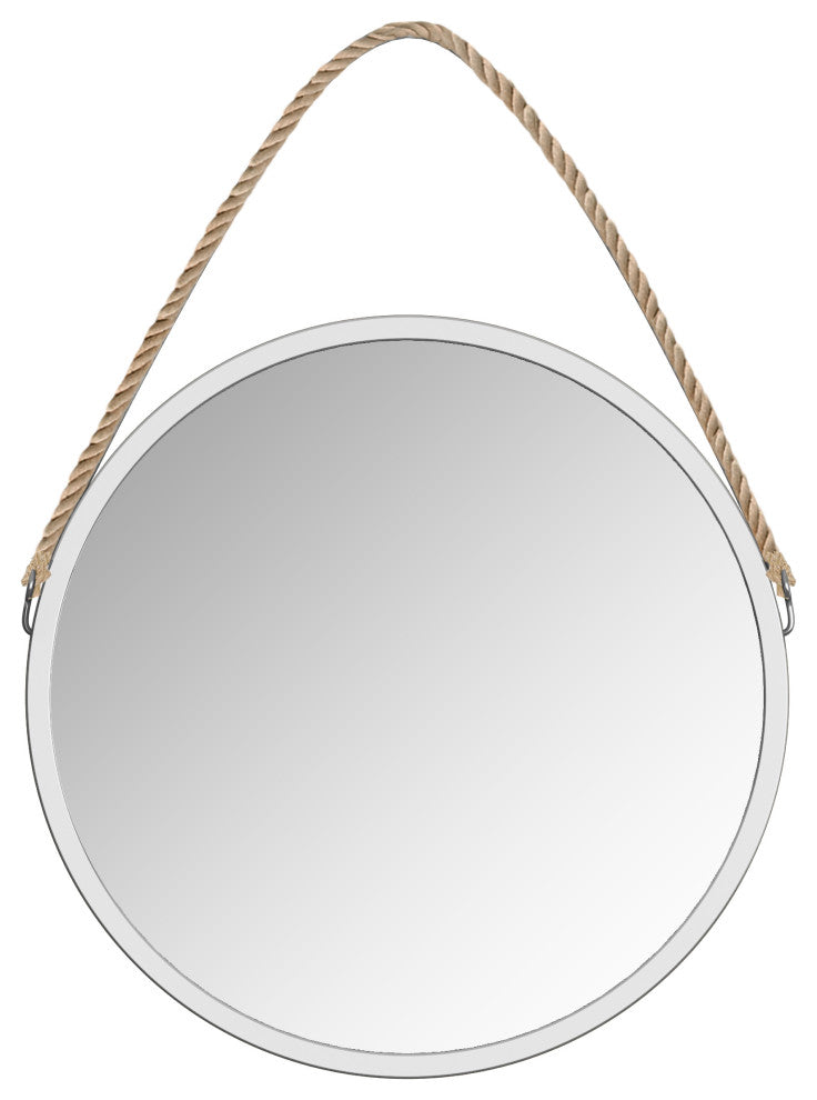 Bolan Silver Framed round mirror with rope