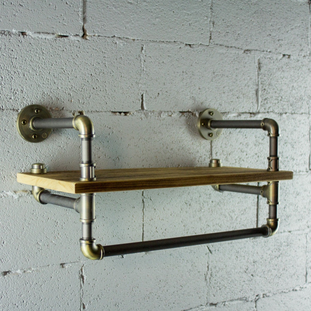 Ann Harbor Farmhouse Industrial 27" Wide Shelf Rack, Brushed Brass