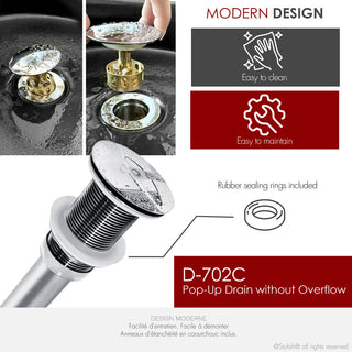 STYLISH Polished Chrome Pop-Up Bathroom Sink Drain without Overflow