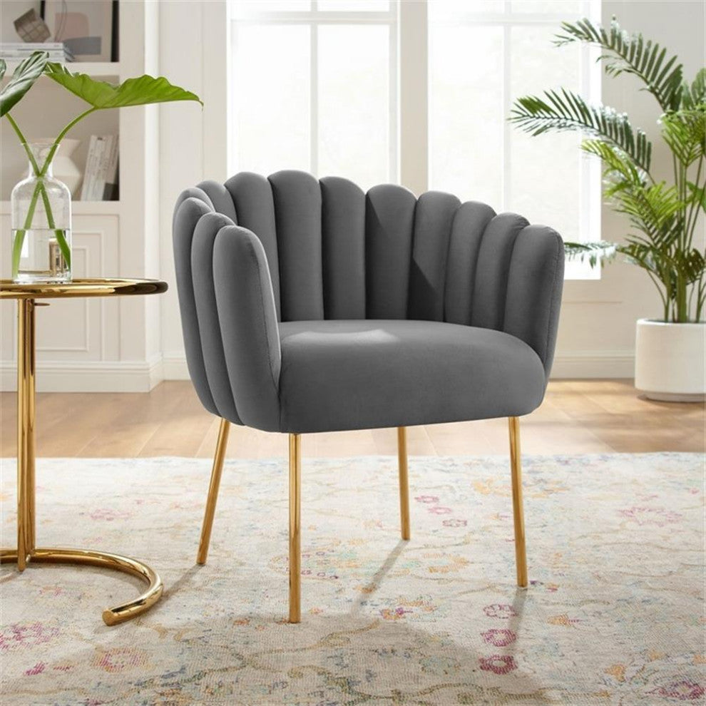 Sanna Channel Tufted Performance Velvet Armchair, Gray