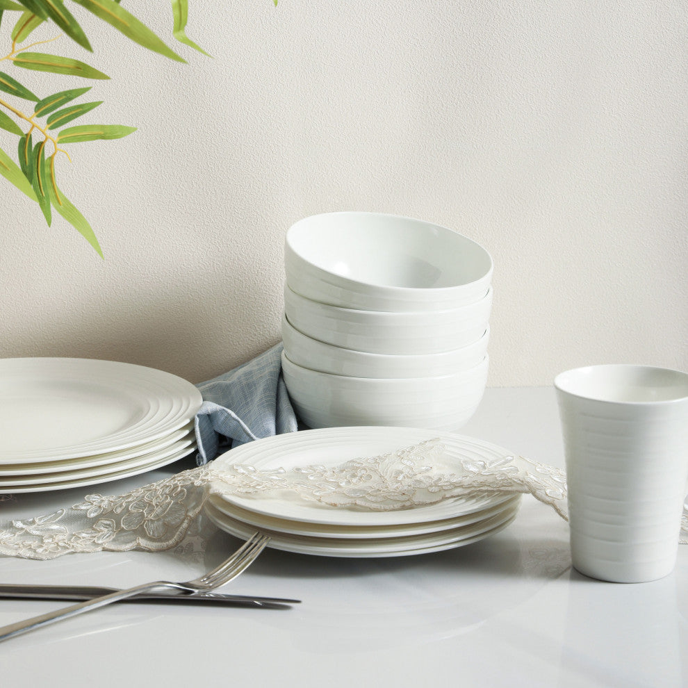 Stone Lain Eleanor Bone China 32 Piece Dinnerware Set, White