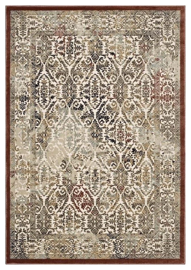 Hester Ornate Turkish 8x10 Vintage Area Rug in Tan and Walnut Brown