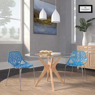Leisuremod Asbury Plastic Stackable Dining Chair With Chromed Legs, Set of 2, Blue