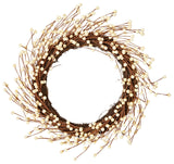 20" White Berries Holiday Artificial Wreath on Natural Twig Base