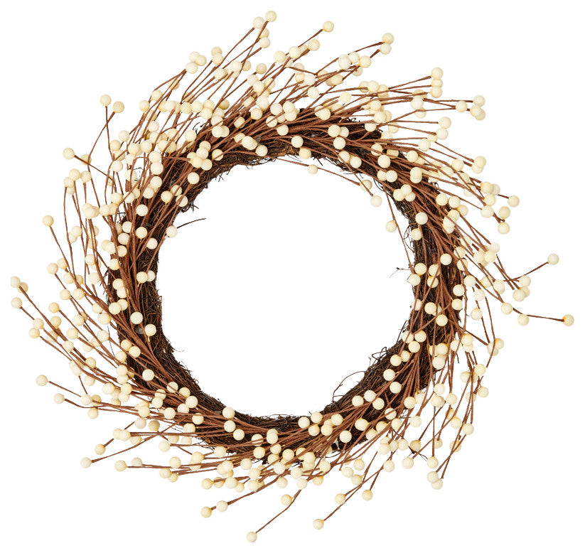 20" White Berries Holiday Artificial Wreath on Natural Twig Base