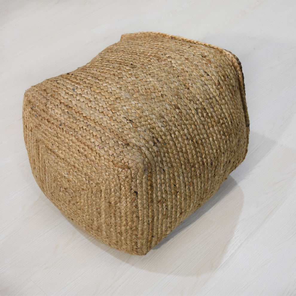 Contemporary Handmade Jute Pouf, 18x18x18 Round