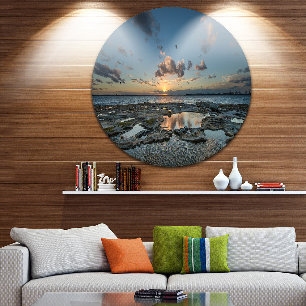 Sunset At La Perouse Sydney, Landscape Large Disc Metal Wall Art, 23"