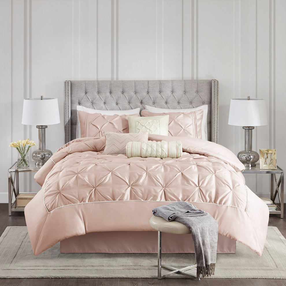 Madison Park Laurel 7 Piece Tufted Comforter Set in Blush