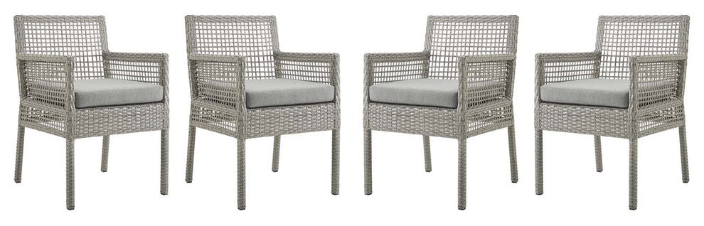 Aura Dining Armchair Outdoor Patio Wicker Rattan Set of 4, Gray Gray