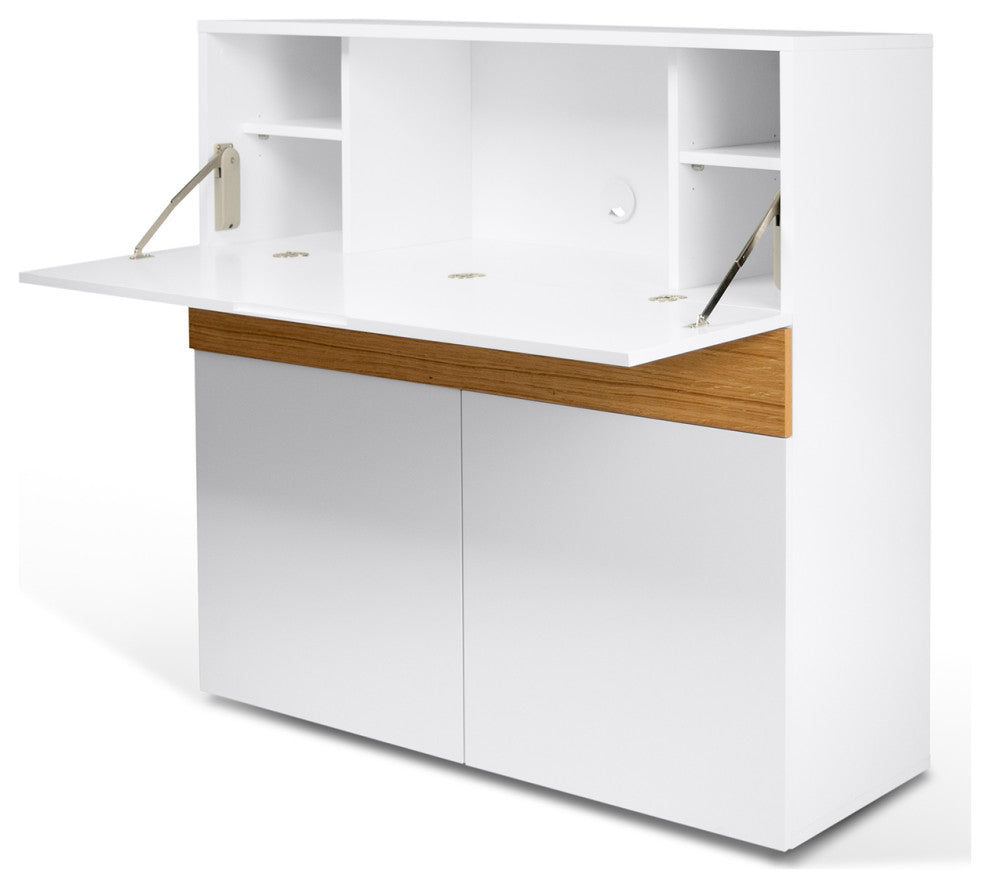 Modern Home Office Desk Hutch, White and Oak