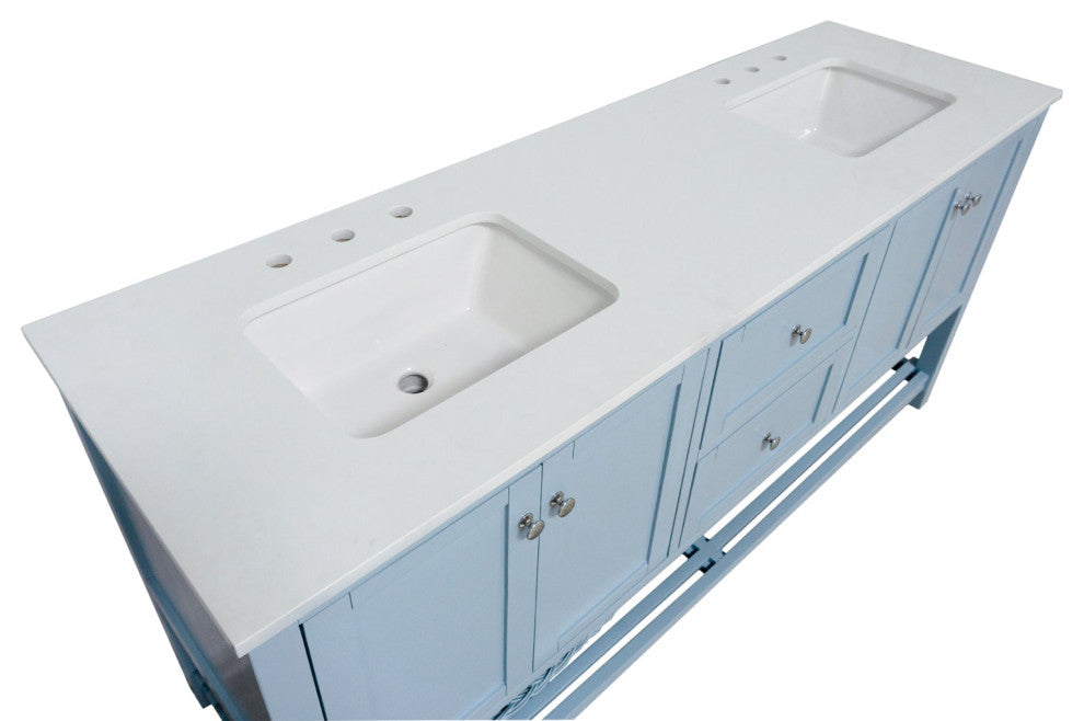 Kitchen Bath Collection Lakeshore 72" Double Vanity, Powder Blue, Engineered White