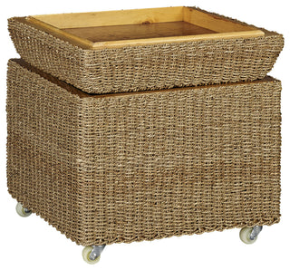 Seagrass Rolling Wicker Storage Ottoman