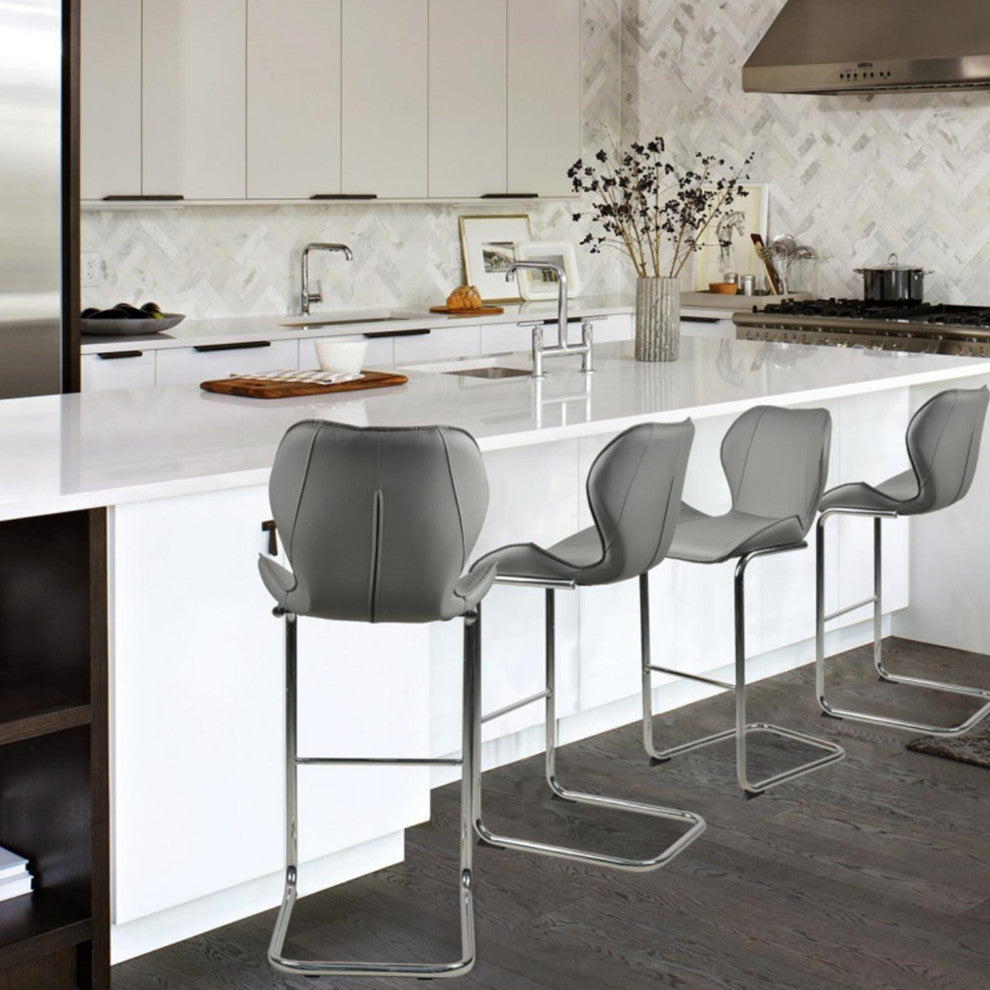 Modern PU 4 Bar chairs with Metal Legs for Dining,kitchen and Bar, Grey