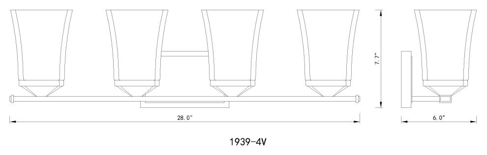 Zlite 1939-4V-CH 4-Light Vanity, Etched Opal