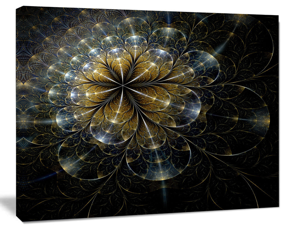 Large Mystic Golden Fractal Flower, Floral Canvas Art Print, 40"x30"